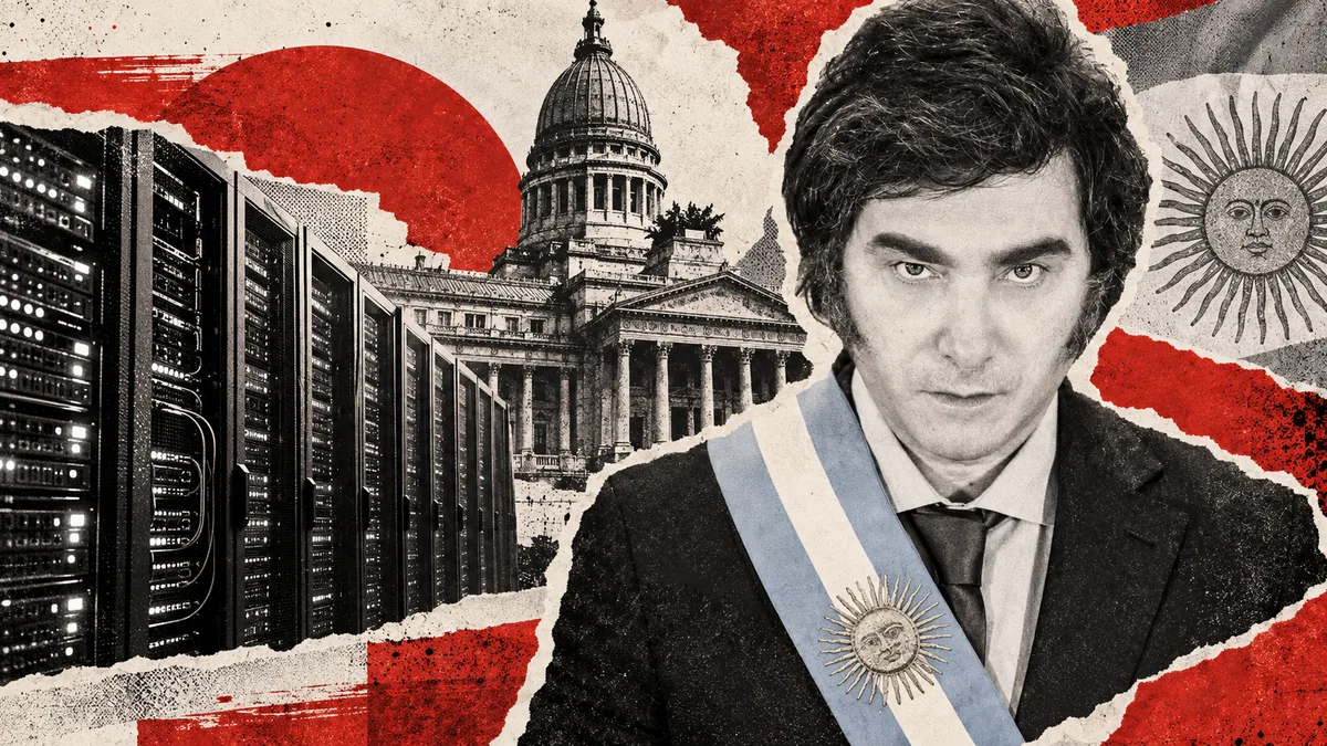Arte editorial de La Red: Milei vincula DayOne al Súper RIGI y reclama una ley