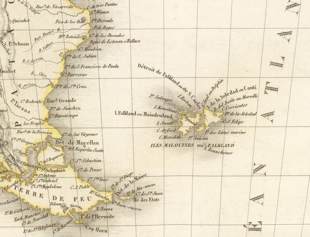 Detalle de Malvinas en el atlas francés de Pierre y Alexandre Émile Lapie