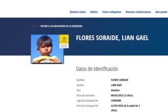Desaparecido en Córdoba: Búsqueda de Lian