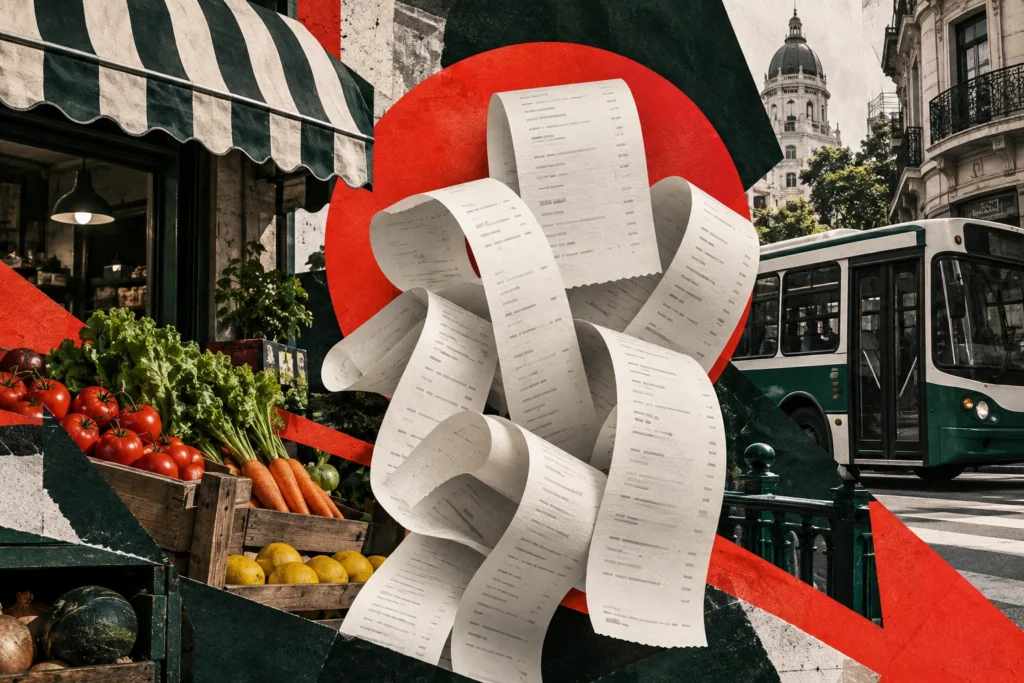 Collage conceptual de comercios y vida urbana porteña. No representa la reunión en Washington.