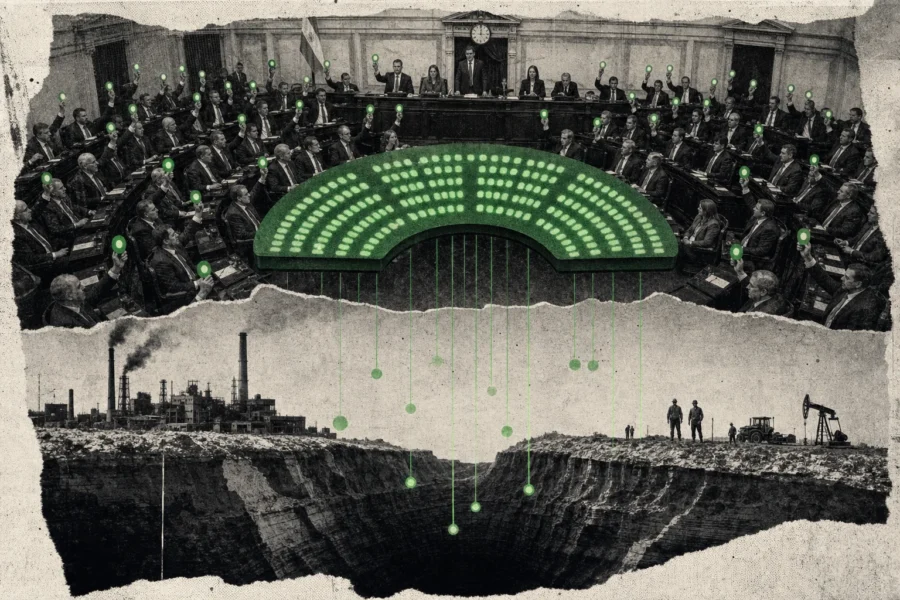 Collage conceptual sobre representación y organización política. No representa el plenario todavía pendiente.