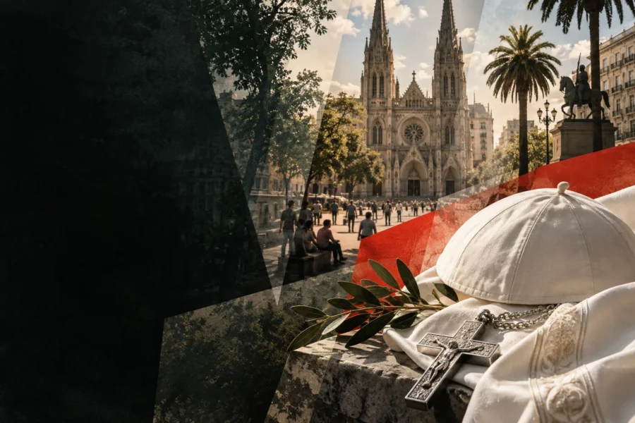 Collage editorial de archivo sobre una visita papal a la Argentina.
