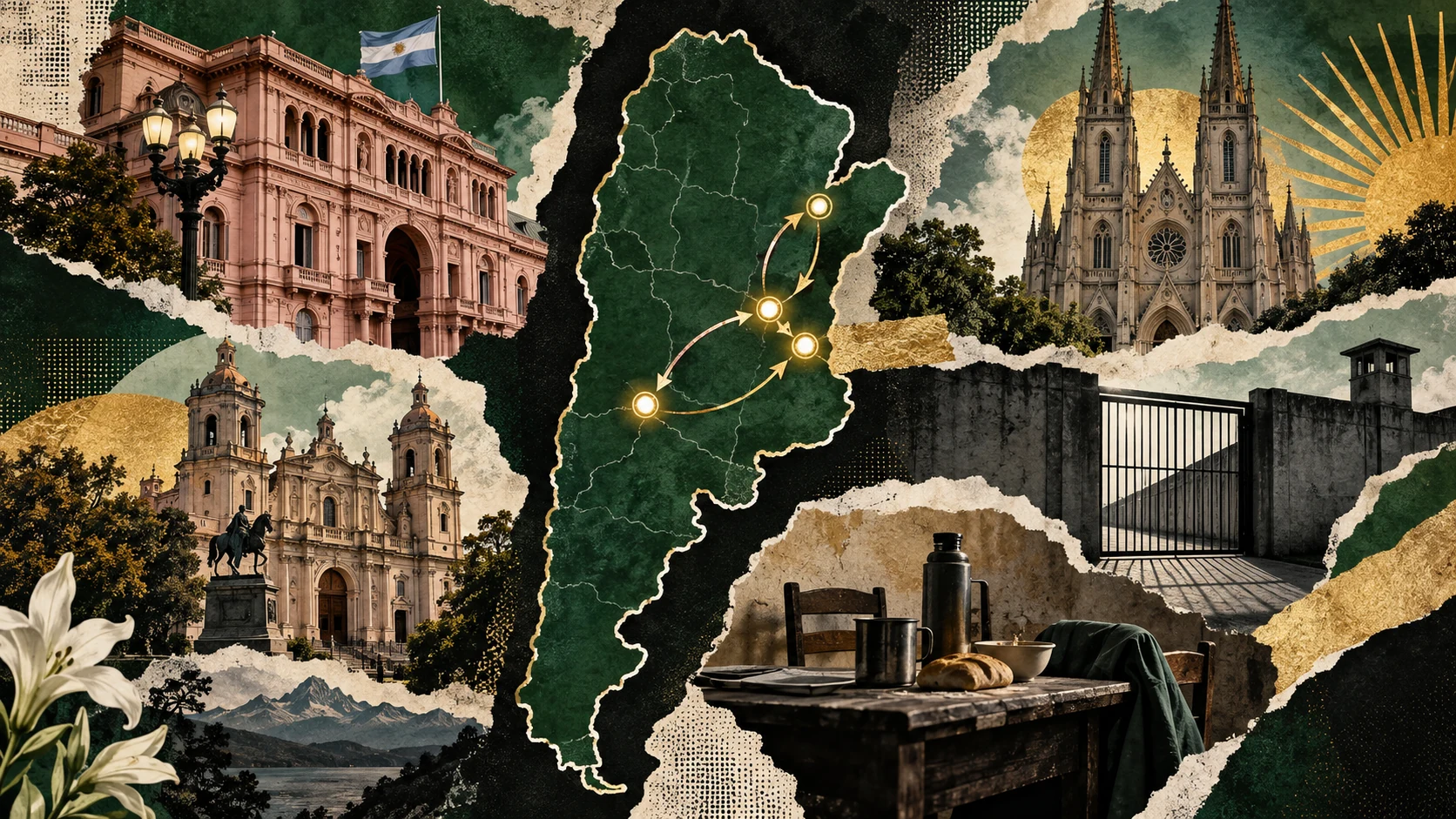 Collage contextual del recorrido de León XIV por Buenos Aires, Claypole, Córdoba y Luján.