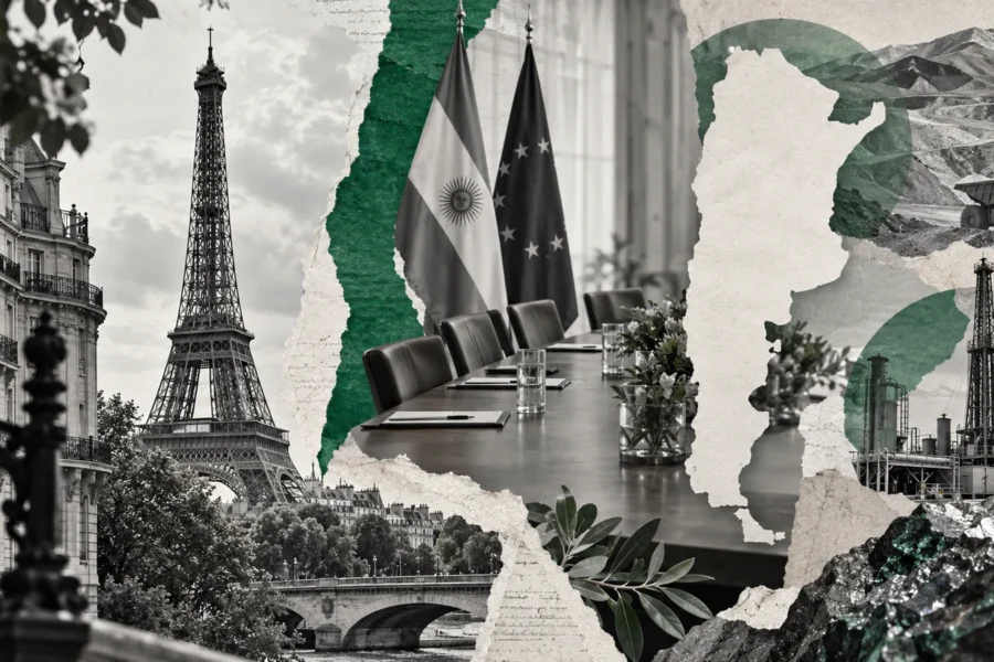 Collage conceptual original generado con IA para nación / argentina week. Recortes sintéticos y papel rasgado; no es fotografía documental ni prueba del acontecimiento.