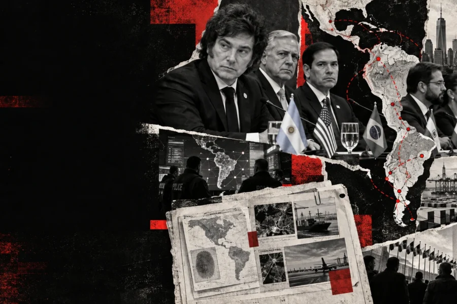 Collage editorial de Milei volvió a Shield of the Americas y alineó su agenda regional con Trump.