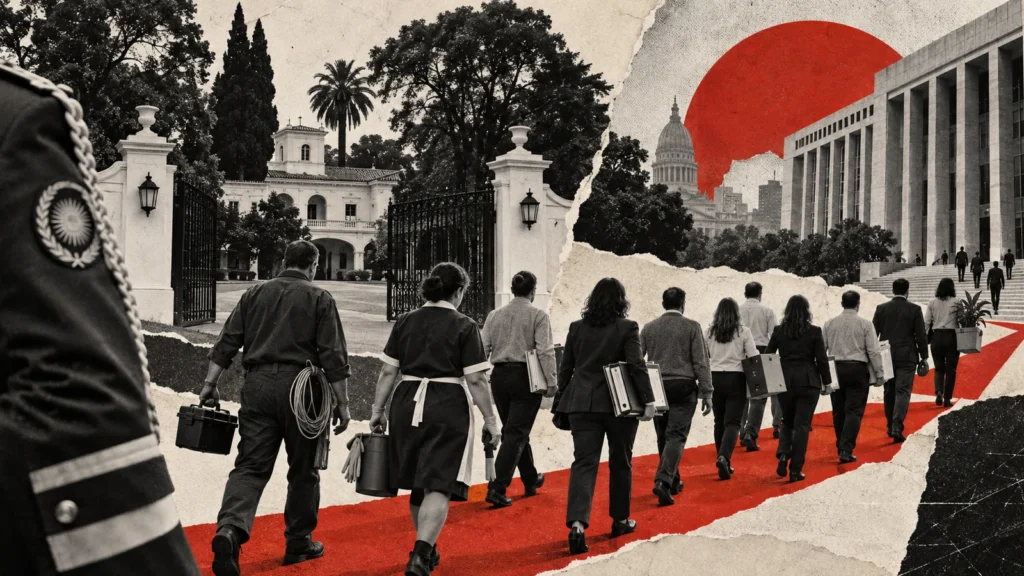 Collage editorial sobre la reincorporación y traslado de trabajadores de la Quinta de Olivos durante la reorganización de Casa Militar.