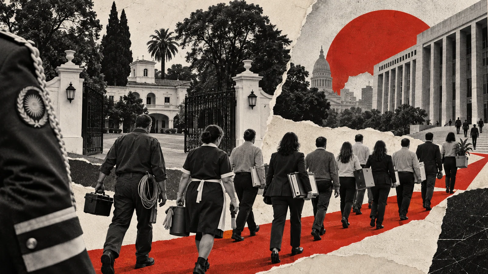 Collage editorial sobre la reincorporación y traslado de trabajadores de la Quinta de Olivos durante la reorganización de Casa Militar.
