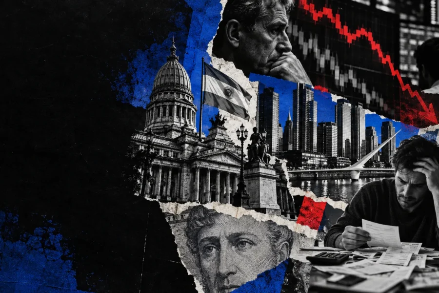 Collage editorial de El riesgo país tocó 555 y el CCL rozó los $1.600 en una jornada de mayor presión financiera.