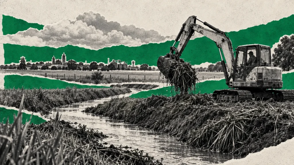 Collage conceptual original de La Red para santa fe / agua y territorio, generado con IA. No es fotografía documental ni representa una obra concluida o una reunión real.