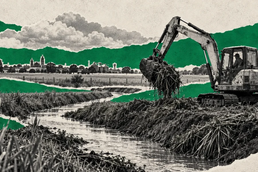 Collage conceptual original de La Red para santa fe / agua y territorio, generado con IA. No es fotografía documental ni representa una obra concluida o una reunión real.