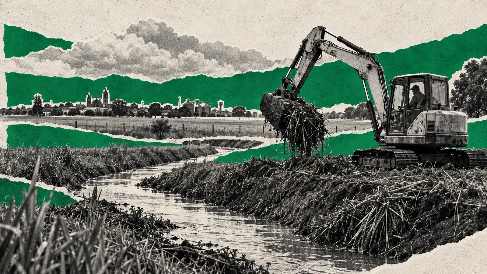 Collage conceptual original de La Red para santa fe / agua y territorio, generado con IA. No es fotografía documental ni representa una obra concluida o una reunión real.