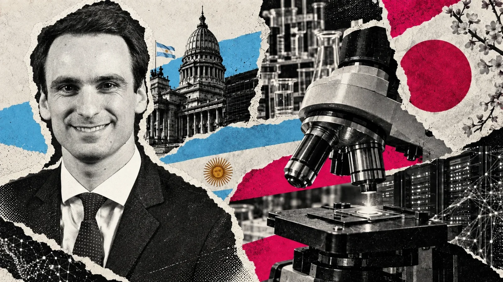 Collage editorial conceptual: Michael Kratsios. Argentina se suma al plan de EE.UU. para la ciencia con IA. No es registro documental del acontecimiento.