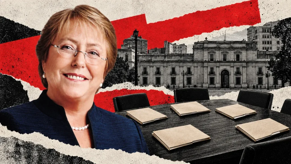 Collage conceptual nuevo de Michelle Bachelet de archivo; reunión sólo ilustrativa