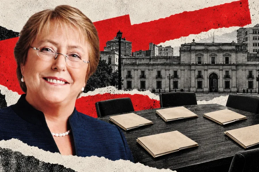 Collage conceptual nuevo de Michelle Bachelet de archivo; reunión sólo ilustrativa