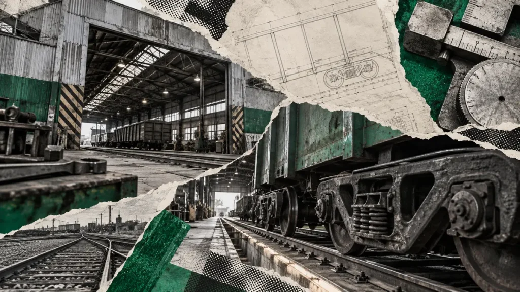 Collage conceptual de agenda federal / ferrocarriles, sin protagonistas personales inventados.