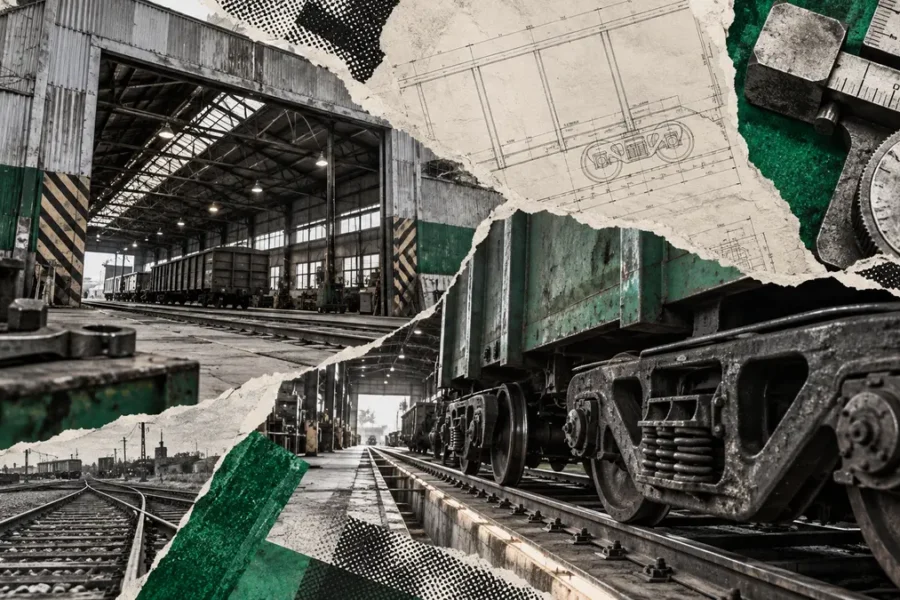 Collage conceptual de agenda federal / ferrocarriles, sin protagonistas personales inventados.