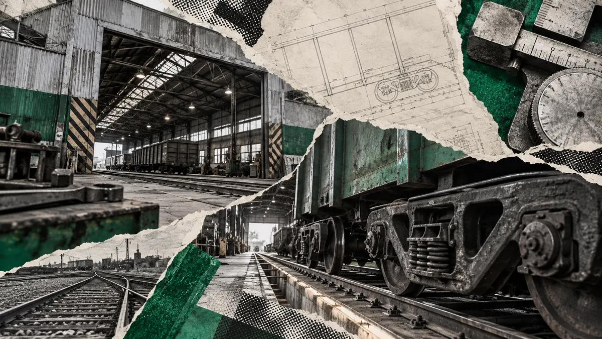 Collage conceptual de agenda federal / ferrocarriles, sin protagonistas personales inventados.