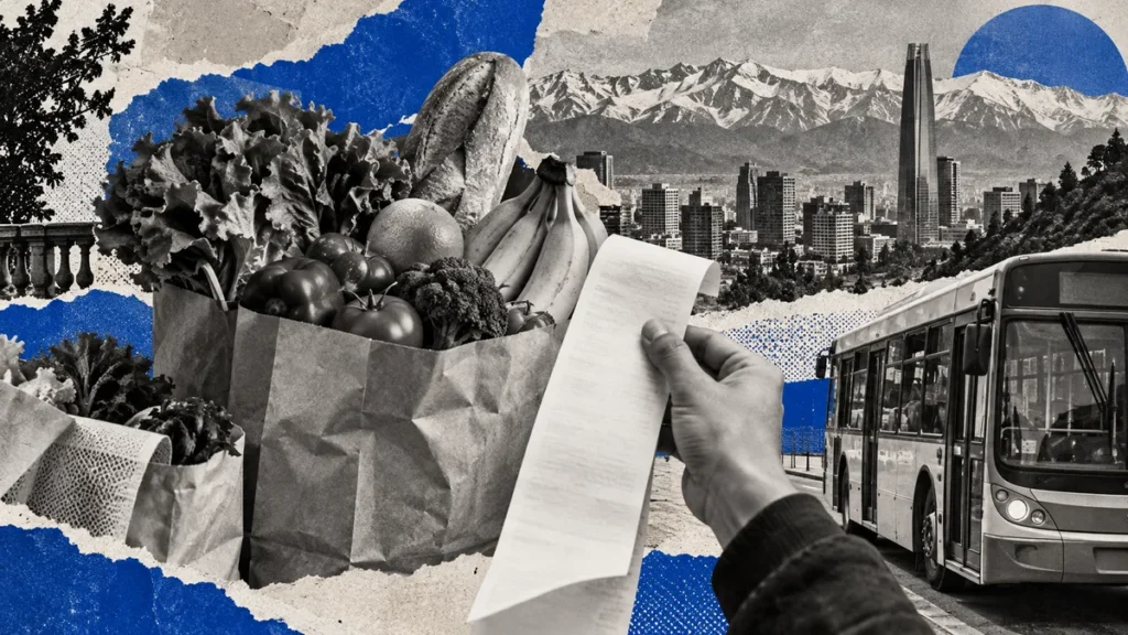 Collage conceptual sobre precios al consumidor en Chile; no fotografía documental