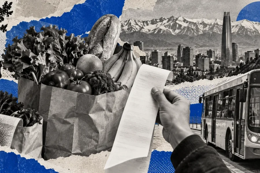 Collage conceptual sobre precios al consumidor en Chile; no fotografía documental