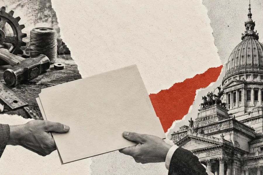 Collage conceptual. Diputados debatirá cooperativas y certificado MiPyME. No es fotografía documental del hecho.