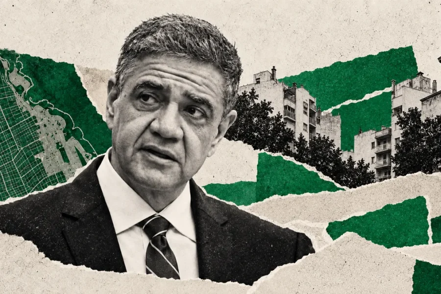 Jorge Macri reconocible de archivo en collage conceptual sobre gestión porteña y negociación política