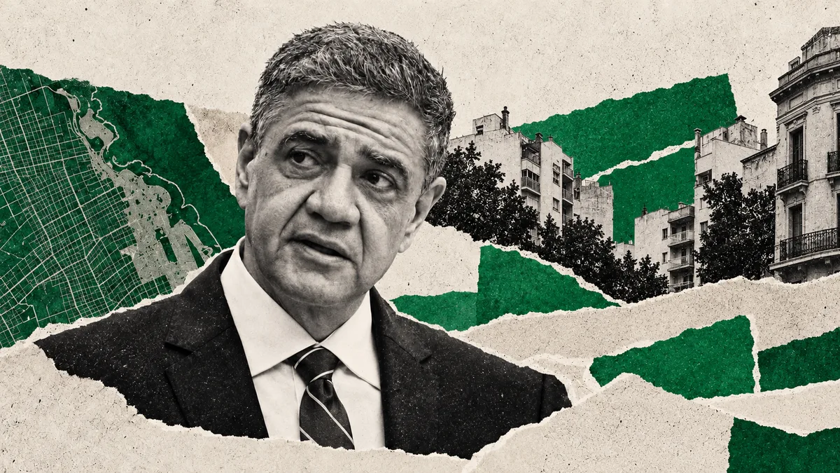 Jorge Macri reconocible de archivo en collage conceptual sobre gestión porteña y negociación política