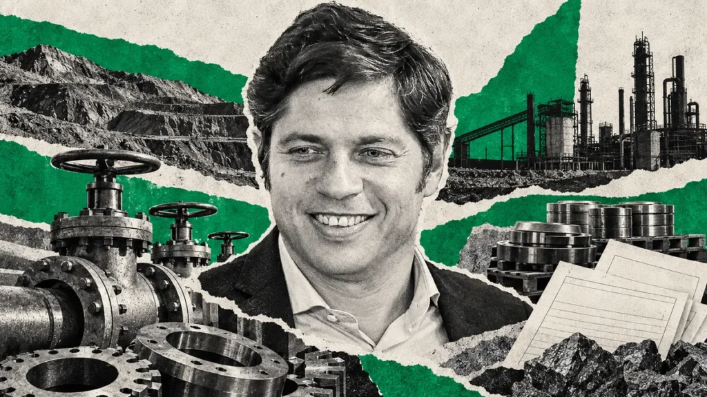 Collage conceptual con rostro de archivo de Axel Kicillof; contexto ilustrativo, no registro del hecho