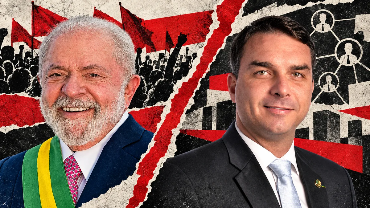 Lula y Flávio Bolsonaro reconocibles en dos recortes independientes de archivo, sin sugerir una reunión