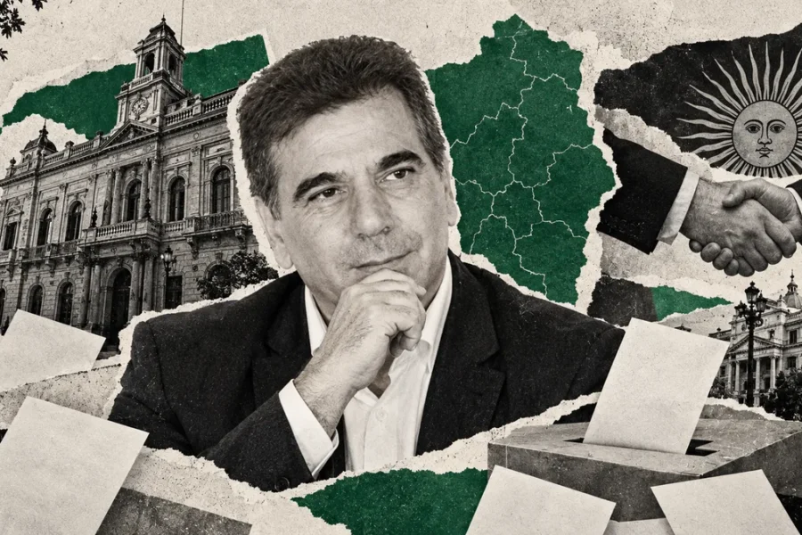Cristian Ritondo reconocible en collage conceptual sobre municipios y alianzas; retrato de archivo, no fotografía de un acuerdo