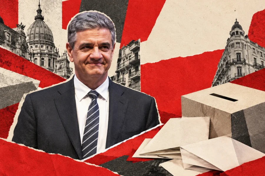 Collage conceptual original de La Red, 27/10/2026, asistido por IA. Retrato de archivo de Jorge Macri derivado de fotografía de su asunción del 7/12/2023, Gobierno de la Ciudad de Buenos Aires, CC BY 2.5 Argentina, vía Wikimedia Commons (Asunción Jorge Macri 2). Recorte y composición nuevos; no fotografía de una reunión o acuerdo de 2026.