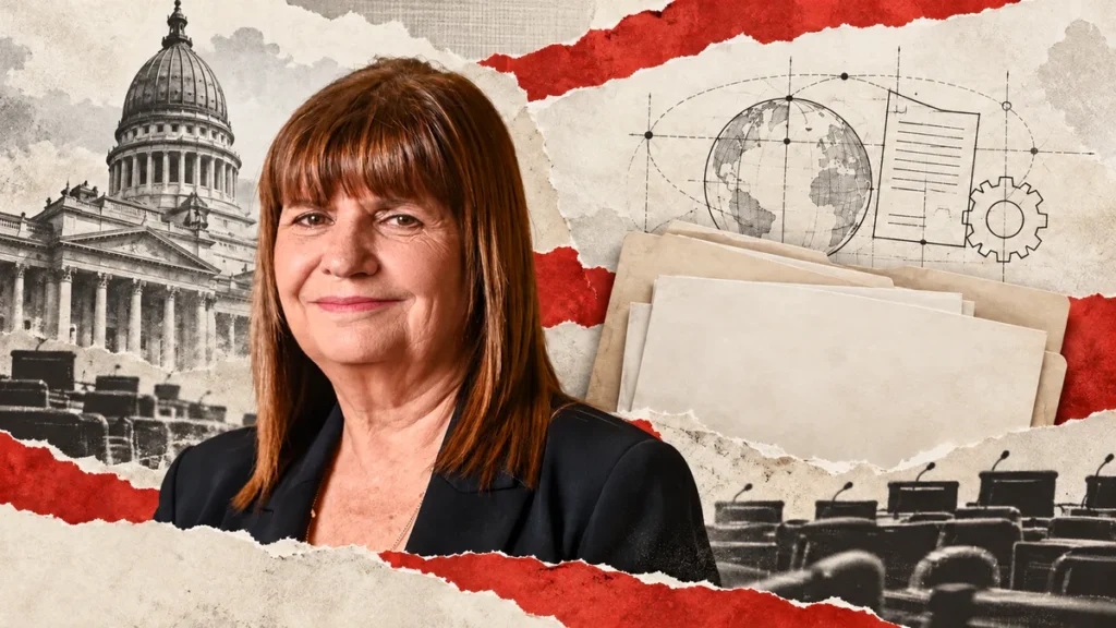 Bullrich reconocible de archivo en collage de discusión de patentes; no fotografía del plenario