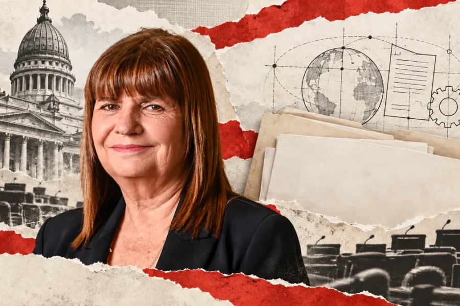 Bullrich reconocible de archivo en collage de discusión de patentes; no fotografía del plenario