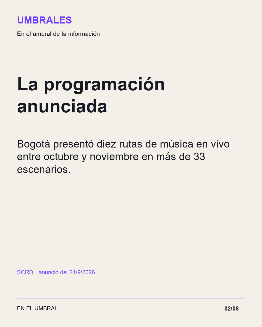 La programación anunciada: Bogotá presentó diez rutas de música en vivo entre octubre y noviembre en más de 33 escenarios.