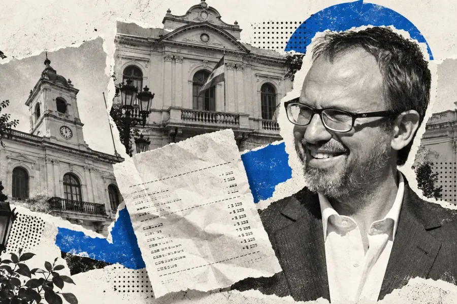 Collage editorial conceptual: Diego Valenzuela. Valenzuela abre la disputa por las tasas municipales. No es registro documental del acontecimiento.